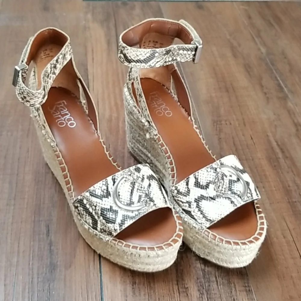 Franco Sarto Snake Print Espadrille Wedge Sandals - Natural